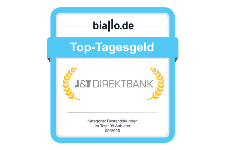 Das J&T Direktbank Tagesgeld erhält Auszeichnung „Top Tagesgeld“ Das J&T Direktbank Tagesgeld erhält Auszeichnung „Top Tagesgeld“